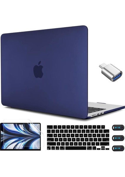 MacBook Air 13.6 Inç Kılıf 2022 2023 Yayın A2681 M2 Çip, Touch Id'li, Kraliyet Mavisi Sert Kılıf ve Klavye Kapağı ve Ekran Koruyucu ve USB C - USB Adaptörü, Lacivert (Yurt Dışından)