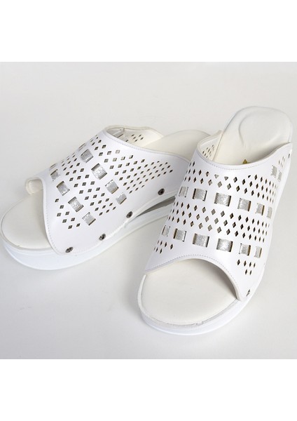 Düz Gümüş Örgü Desenli Açık Airmax Ortopedik Terlik