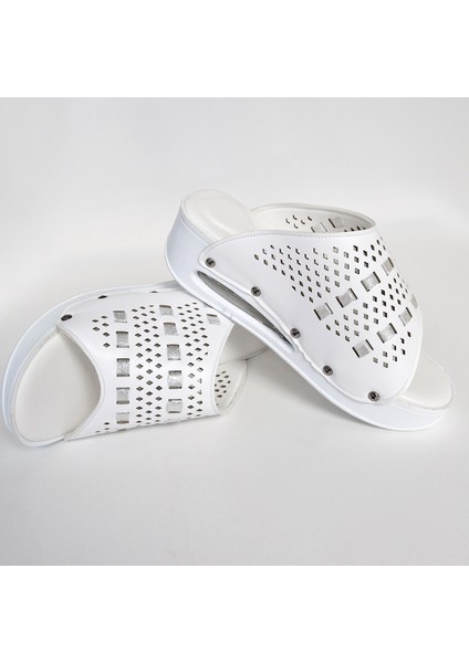 Düz Gümüş Örgü Desenli Açık Airmax Ortopedik Terlik modelleri