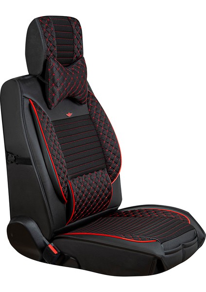 hyundai Getz Uyumlu Yarı Deri Oto Koltuk Kılıfı Ön-Arka Set Elite Series Siyah-Kırmızı