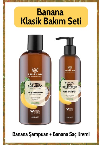 Yavaş Uzayan Saçlara Niacinamide ve Vegan Keratin Içeren Banana Klasik Bakım Seti