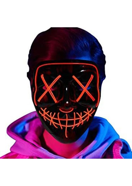 Kumandalı Turuncu Renk Neon LED Işıklı Maske 1 Adet Hawaretrohallow modelleri