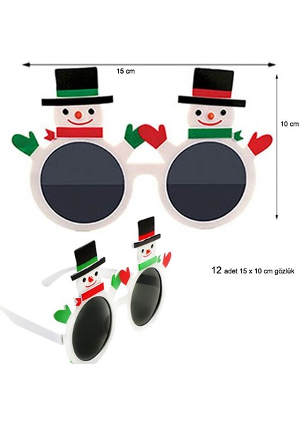 Şapkalı Kardan Adam Şeklinde Camlı Yılbaşı Gözlüğü 12 Adet fırsatları
