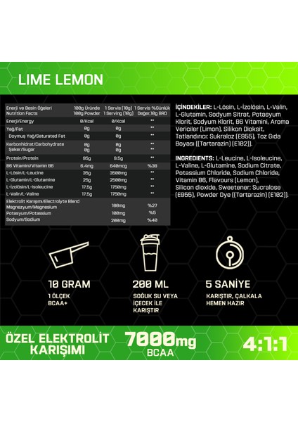 Bcaa+ Electrolytes 500G (50 Servis) Misket Limon Aromalı