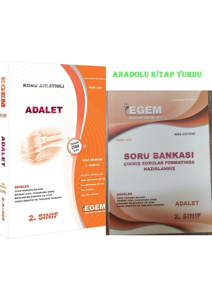 AÖF Adalet 2. Sınıf Güz Dönemi Konu Anlatımlı Soru + Soru Bankası