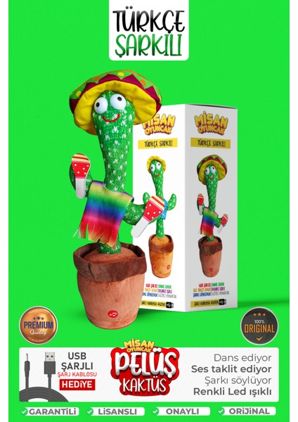 Türkçe Ve Yabancı Müzikli Dans Eden Kaktüs Konuşan Taklitçi, Sarjlı, Peluş Oyuncak