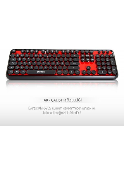 Round KM-6282 Kırmızı/Siyah Kablosuz Q Multimedia Klavye + Mouse Set indirimleri