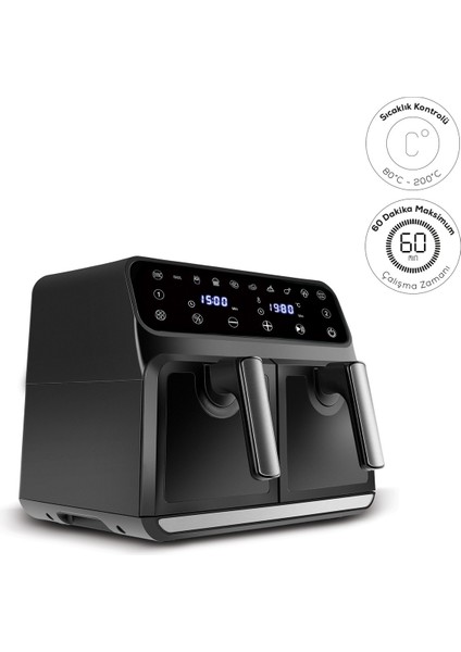 Xxxl 4+4 Litre Zamanlayıcılı Airfryer 1700W 360 Derece Hava Sirkülasyonu Teknolojisi 7 Pişirme Modu Sesli Uyarı Sistemi Yanmaz Yapışmaz Hazne Otomatik Kapanma fiyatları