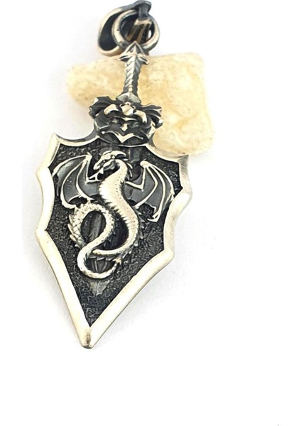 Ejderha Figürlü 925AYAR Gümüş Tasarım 3 Boyutlu Mızrak Kolye Ucu
