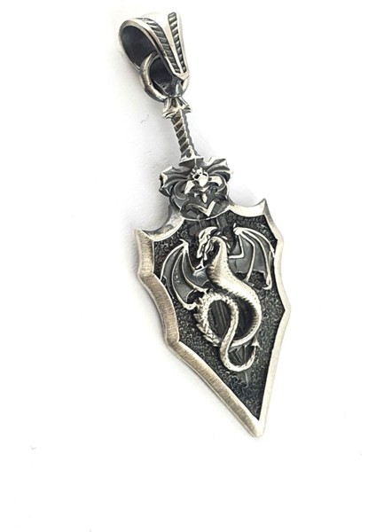 Ejderha Figürlü 925AYAR Gümüş Tasarım 3 Boyutlu Mızrak Kolye Ucu fiyatları