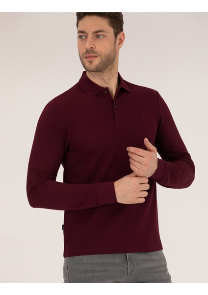 Pierre Cardin Erkek Bordo Slim Fit Basic Sweatshirt 50276035-VR014