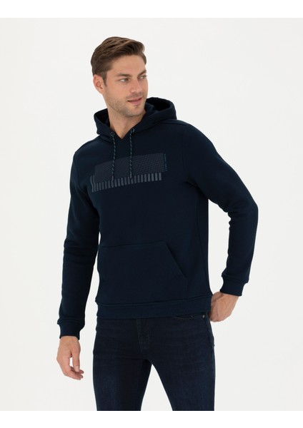 Pierre Cardin Erkek Lacivert Regular Fit Kapüşonlu Sweatshirt 50273929-VR033