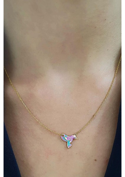 Pembe Mineli El Işi 925AYAR Gümüş Üzerine Altın Kaplama Totem Kuşu Kolye fiyatları