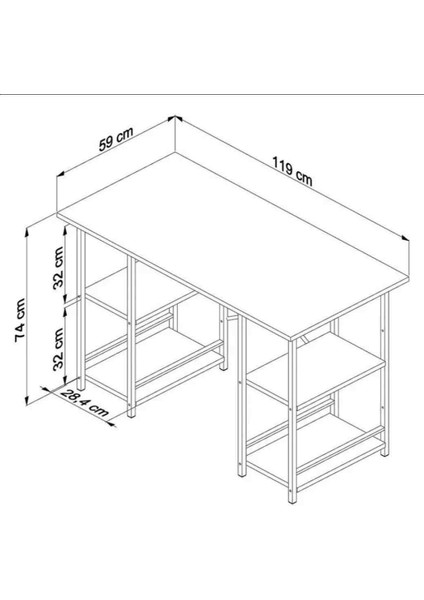 4 Raflı Çalışma Masası