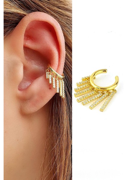 Zirkon Taş Detaylı 925 Ayar Gümüş Earcuff Kıkırdak Küpe