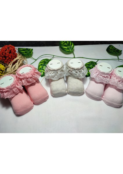 3 Çift Kız Bebek Danteli Çorap
