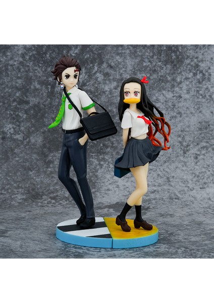 Demon Slayer Okul Üniforması Tanjiro Nezuko Ayakta Animasyon El Ofis Oyuncak Modeli Süsleme (Yurt Dışından)