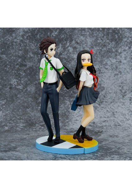 Demon Slayer Okul Üniforması Tanjiro Nezuko Ayakta Animasyon El Ofis Oyuncak Modeli Süsleme (Yurt Dışından)
