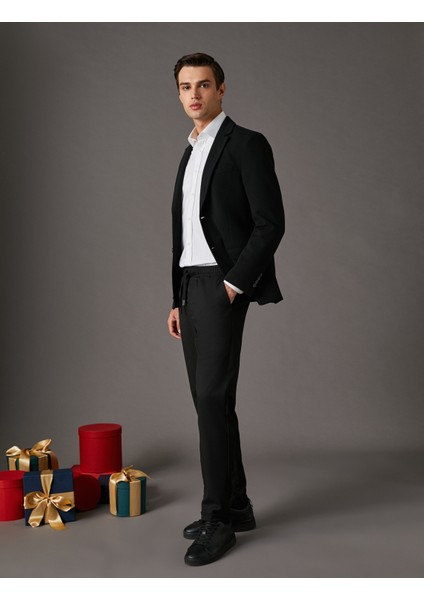 Kumaş Pantolon Slim Fit Beli Bağcıklı Cep Detaylı Bilek Boy