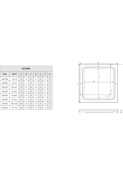 80X80 Kare Flat Duş Teknesi (H:7 Cm)