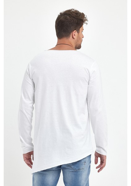 Uzun Kollu Asimetrik ve Pis Kesim Detaylı Geniş Yaka Rahat Kesim T-Shirt fiyatları