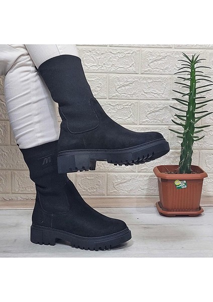 2746 Siyah Süet Bilekten Lastikli 27Cm Kadın Bot