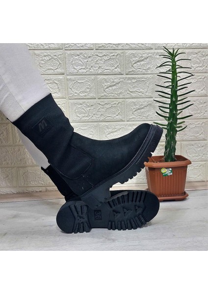 2746 Siyah Süet Bilekten Lastikli 27Cm Kadın Bot