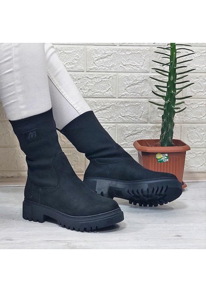 2746 Siyah Süet Bilekten Lastikli 27Cm Kadın Bot