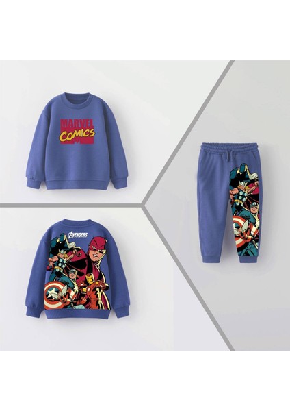 Yeni Sezon Erkek Çocuk Marvel Comics Baskılı Şardonlu Alt Üst Eşofman Takım modelleri
