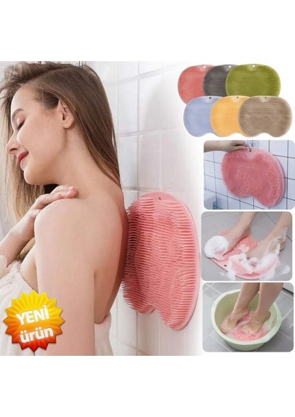 Pratik Silikon Vantuzlu Banyo Fırçası Masaj Pedi Sırt Ayak Kesesi Yıkama Aleti Sırt Lifi Ayak Matı
