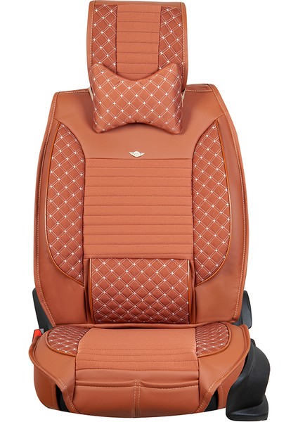 citroen C1 Uyumlu Yarı Deri Oto Koltuk Kılıfı Ön-Arka Set Elite Series Tarçın