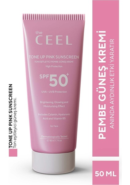 The Ceel Spf 50+ Tone Up Pink Sunscreen Ton Eşitleyici Yüz Güneş Kremi 50 ml