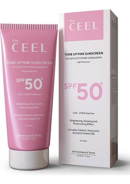 The Ceel Spf 50+ Tone Up Pink Sunscreen Ton Eşitleyici Yüz Güneş Kremi 50 ml