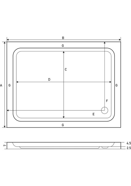 Dikdörtgen Flat Duş Teknesi 70*80