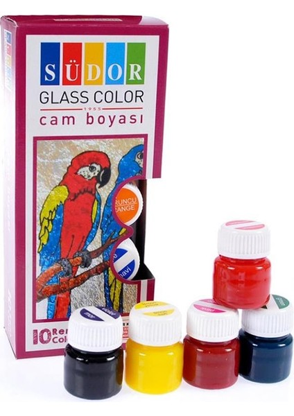 Cam Boyası 10 Renk 15 ml ve Siyah Kontur Boyası 1 Paket Fırça 3 Adet Cam Vitray Boyama Seti Cam Boyama Seti