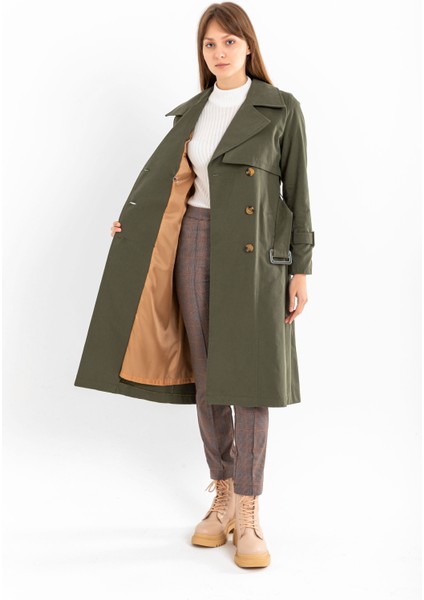 Pamuk Gabardin Uzun (110CM) Astarlı Kemerli Kadın Trençkot 1111 fiyatları