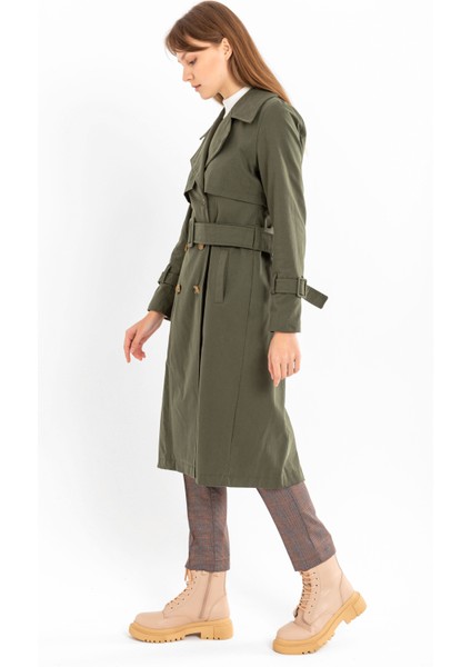 Pamuk Gabardin Uzun (110CM) Astarlı Kemerli Kadın Trençkot 1111 modelleri