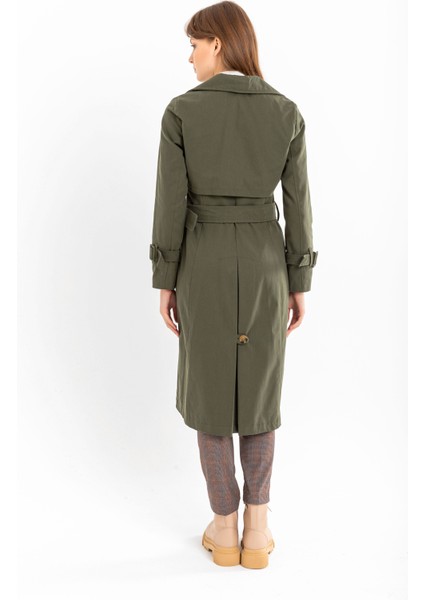 Pamuk Gabardin Uzun (110CM) Astarlı Kemerli Kadın Trençkot 1111 fırsatları