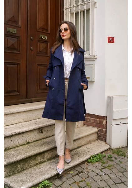 %100 Pamuk Gabardin Midi (95CM) Astarlı Kemerli Kadın Trençkot 1113 fiyatları