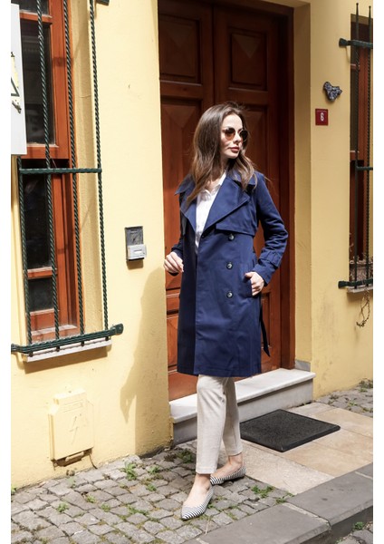 %100 Pamuk Gabardin Midi (95CM) Astarlı Kemerli Kadın Trençkot 1113 modelleri