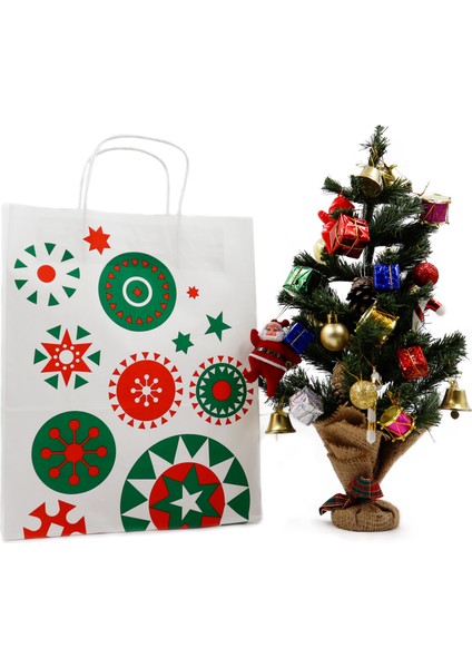 Yılbaşı Temalı Burgu Saplı Kağıt Poşet 25 x 31 x 12 cm - 2 Adet Yılbaşı Hediye Paketi