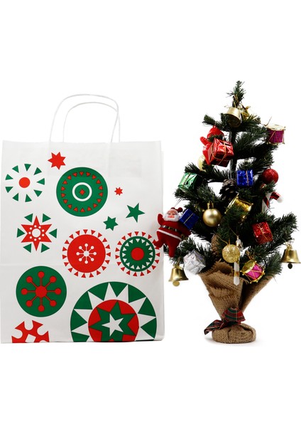 Yılbaşı Temalı Burgu Saplı Kağıt Poşet 25 x 31 x 12 cm - 2 Adet Yılbaşı Hediye Paketi