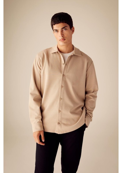 Regular Fit Polo Yaka Pamuklu Basic Düz Uzun Kollu Gömlek A5649AX23AU