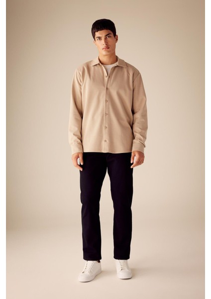 Regular Fit Polo Yaka Pamuklu Basic Düz Uzun Kollu Gömlek A5649AX23AU