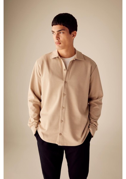 Regular Fit Polo Yaka Pamuklu Basic Düz Uzun Kollu Gömlek A5649AX23AU