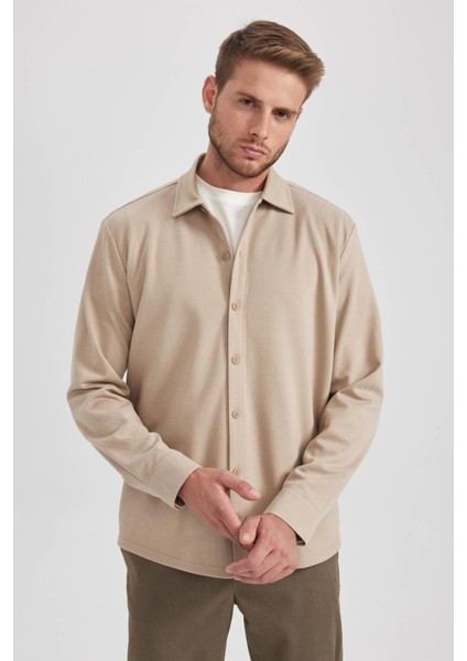 Regular Fit Polo Yaka Pamuklu Basic Düz Uzun Kollu Gömlek A5649AX23AU