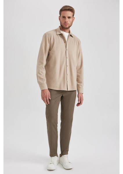 Regular Fit Polo Yaka Pamuklu Basic Düz Uzun Kollu Gömlek A5649AX23AU