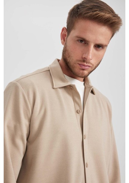 Regular Fit Polo Yaka Pamuklu Basic Düz Uzun Kollu Gömlek A5649AX23AU
