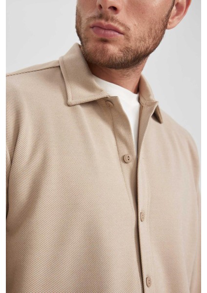 Regular Fit Polo Yaka Pamuklu Basic Düz Uzun Kollu Gömlek A5649AX23AU