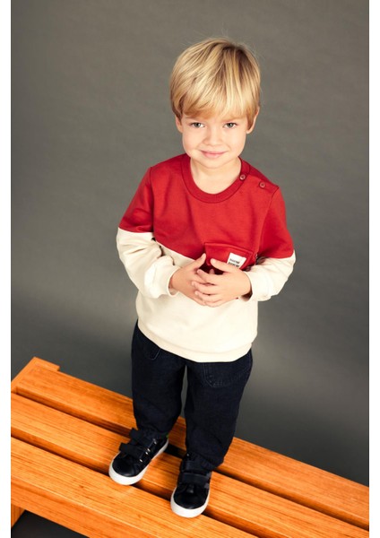 Erkek Bebek Bisiklet Yaka Renk Bloklu İçi Yumuşak Tüylü Sweatshirt A9753A523AU modelleri